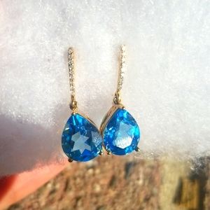 New without tags pristine 10 carat gold Blue Topaz earings with tiny diamonds